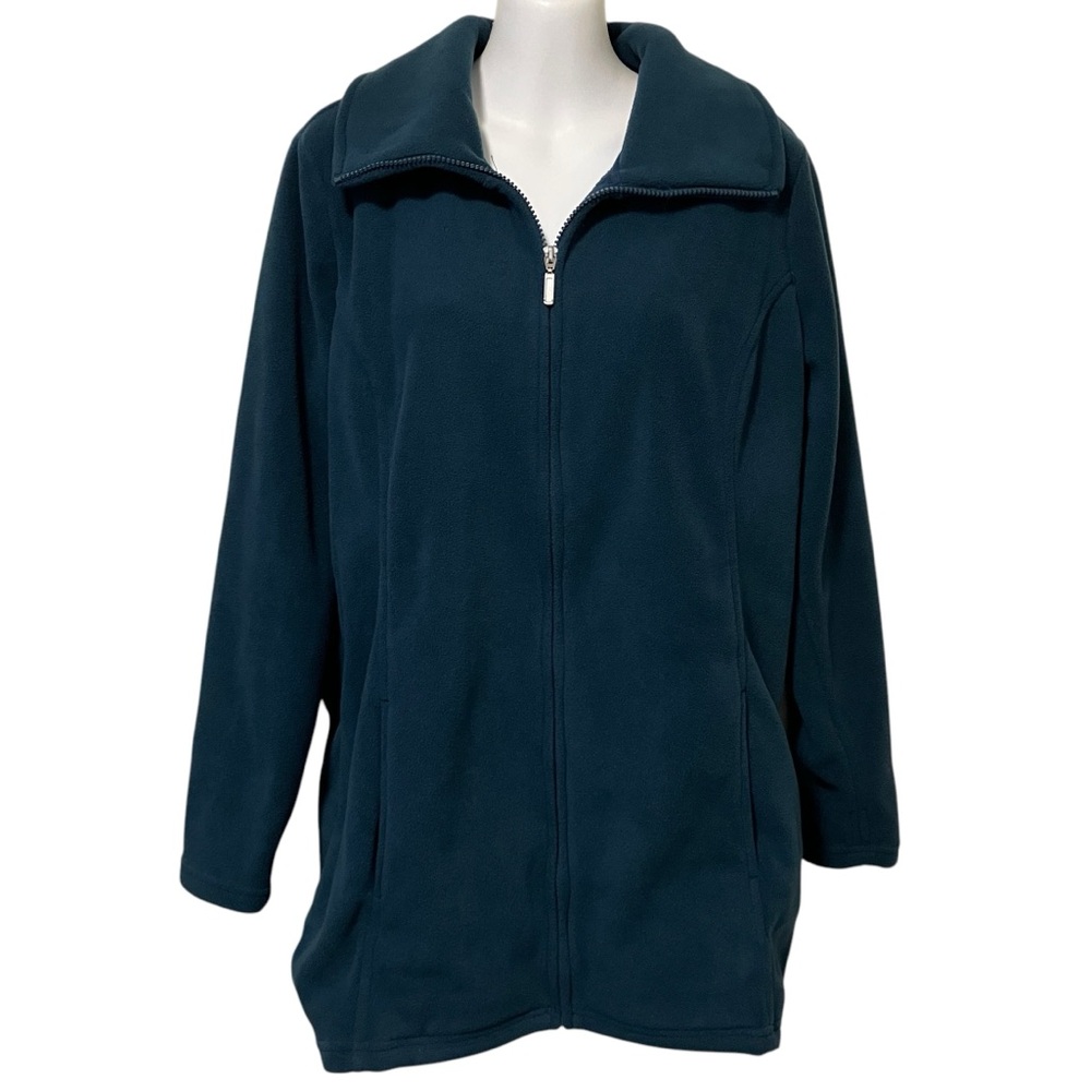 Denim & Co Teal Fleece Zip Up Jacket